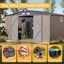Remise de rangement en métal 8 x 6 pi avec fenêtre et lumière solaire à DEL, coffre à outils de jardin imperméable, porte verrouillable, toit ventilé pour patio