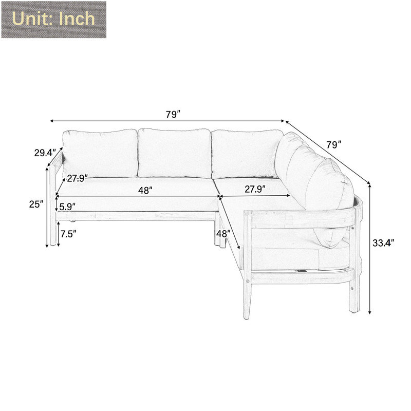 79'' Outdoor Daybed, 5 - Person Patio Daybed with Cushions, Gray