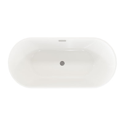 CASAINC 55" Oval Solid Surface Freestanding Soaking White Bathtub With Drain
