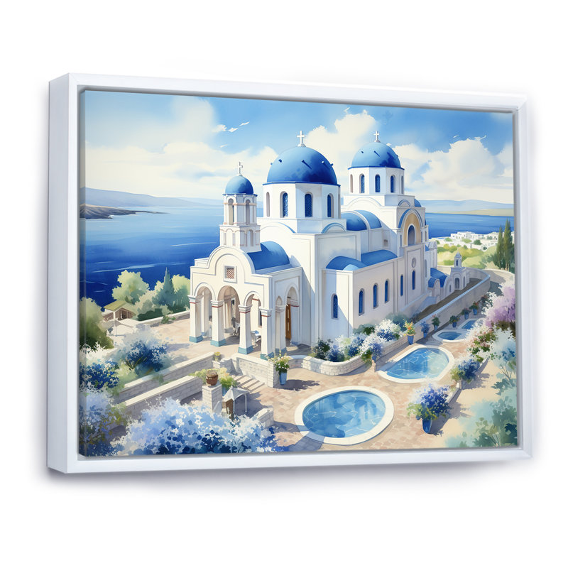 Église côtière Orthodoxe en Grèce 1 - Grèce, art mural, Cadre flottant blanc, H 30 po x l 40 po x P 1,5 po