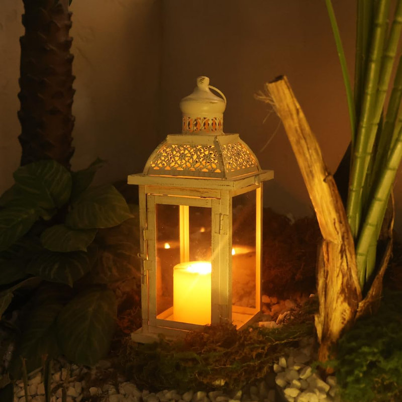 14.4" Lanterns Decorations Indoor, Hanging Candle Lantern Outdoor, Vintage Large Lantern Decor With Clear Glass, Metal Candle Holder For Home, Table, Patio, Rustic Farmhouse Wedding, Christmas