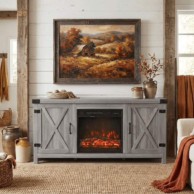 TV Stand for TVs up to 65" with Electric Fireplace, Gray