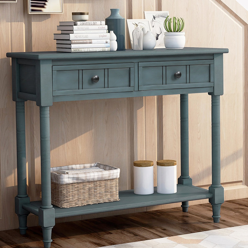 Console Daisy Series avec deux tiroirs et une tablette inférieure (bleu marine), Marine