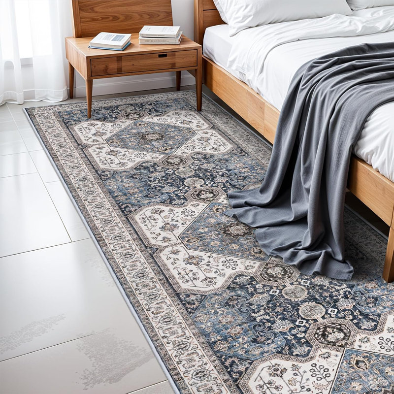 Washable Area Rug - Soft Area Rugs for Living Room Stain Resistant Carpet Vintage Lightweight Rugs for Bedroom with Non Slip Backing Indoor Home Decor Rugs