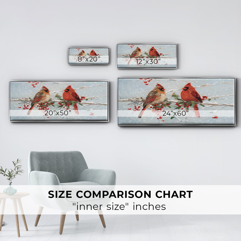 Cardinals in Winter - toile encadrée, H 20 po x l 50 po