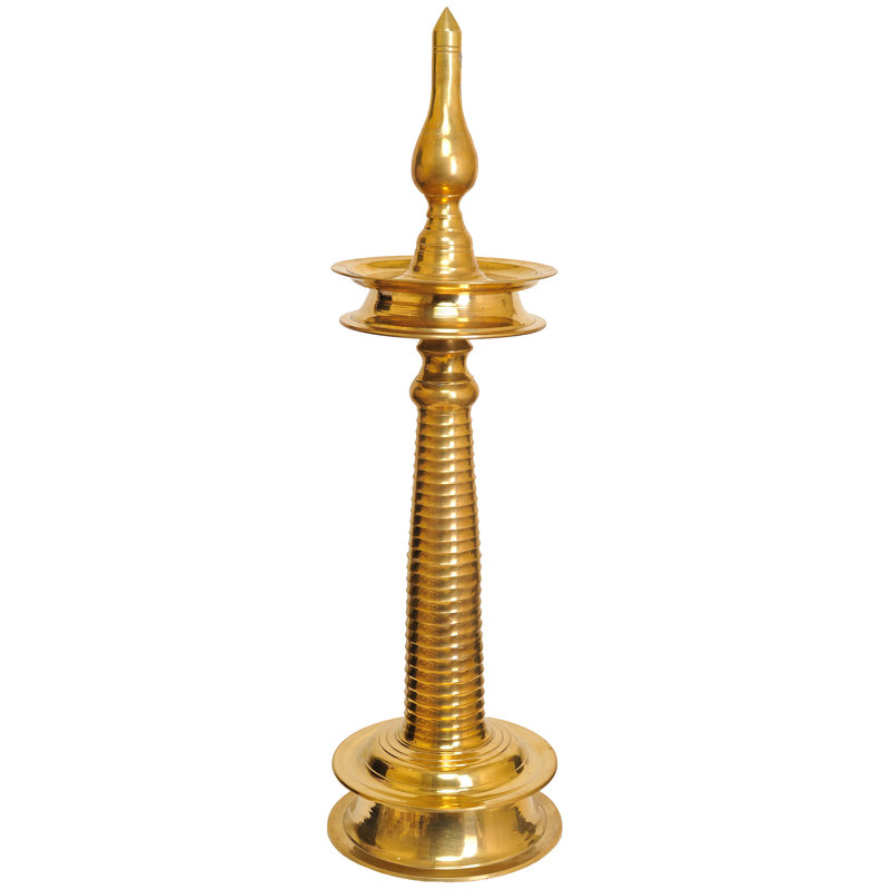 Grande lampe de 41 pouces fabriquée à la main en laiton de South Indian