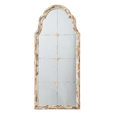 Wood Arched Mirror with Decorative Window Look for Living Room, Bathroom, Entryway
