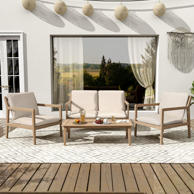 Faringdon Outdoor 4-Piece Acacia Wood Conversation Set With Cushions