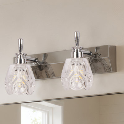 Applique murale 2 lumières en chrome poli pour salle de bain, applique en verre sculpté transparent réglable avec ampoules G4 incluses