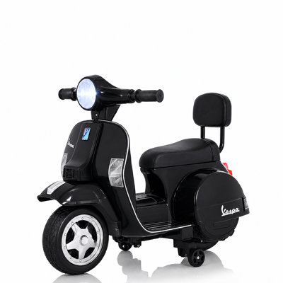 Licensed Vespa Kids Ride On Motorcycle, Electric Scooter Power Toy for Toddlers, with Training Wheels, Rechargeable Battery, Soft Seat Cushion, Backrest, Headlight, Music, Horn & Foot Pedal Control