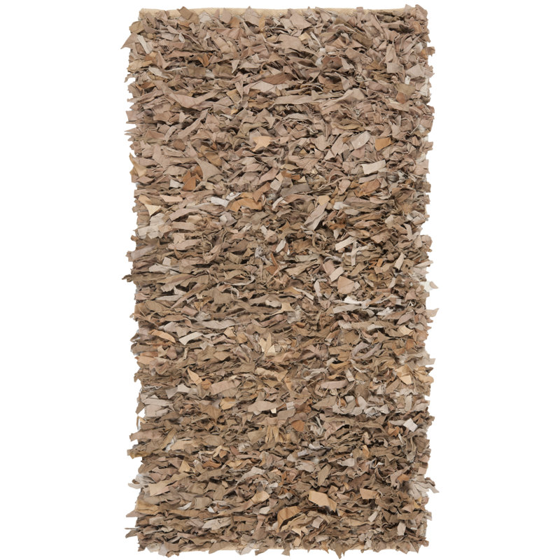 Tapis en cuir noué à la main à poils longs en cuir, 3 pi x 5 pi