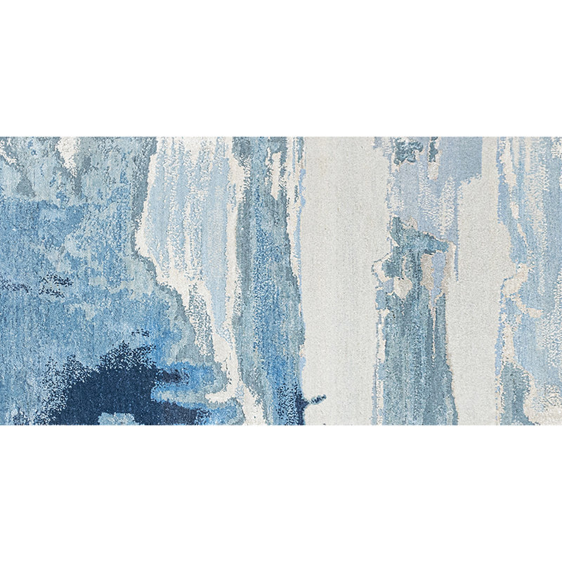 Hand Knotted Abstract Area Rug in Silver/Blue/Navy/Gray