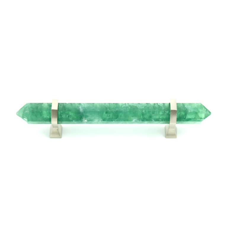 Poignée barre 4" à centre en cristal fluorite, Nickel satiné / vert