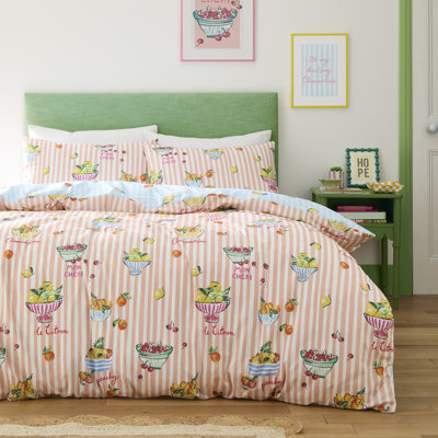 Fusion Summer Fruits Cotton Blend Floral Duvet Cover Set with Pillowcases