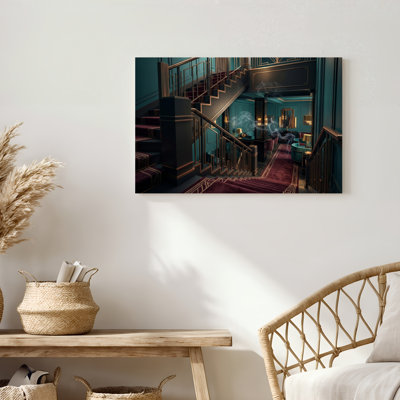 «Gallery Wrap», art mural sur toile pour le salon, la chambre à coucher, le bureau ou le vestibule - décoration murale décorative avec escalier