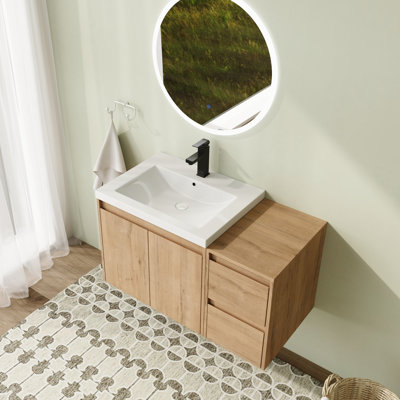 Meuble-lavabo flottant mural 36 po avec plateau en résine et portes et tiroirs à fermeture en douceur 36 po
