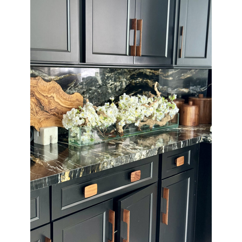 Cherry Blossoms In Glass Planter, 8" H x 50" W x 6" D