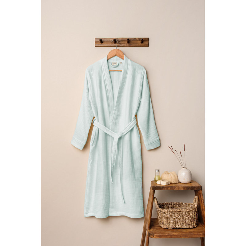 Mid-Calf Bathrobe with Pockets, Mint, S/M