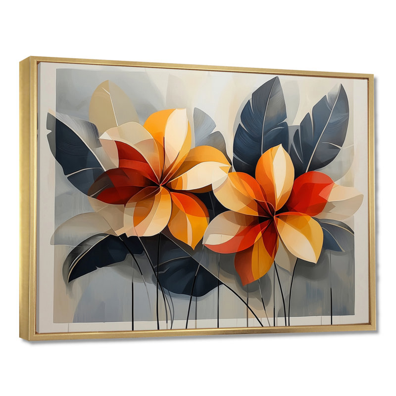 Chuk Summer Hibisuc In A Geometric Symphony I - art mural sur toile hibiscus, H 12 po x l 20 po, Doré