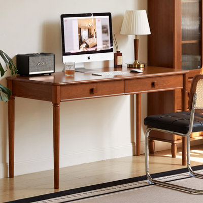 Bureau rectangulaire brun en bois massif avec 2 tiroirs