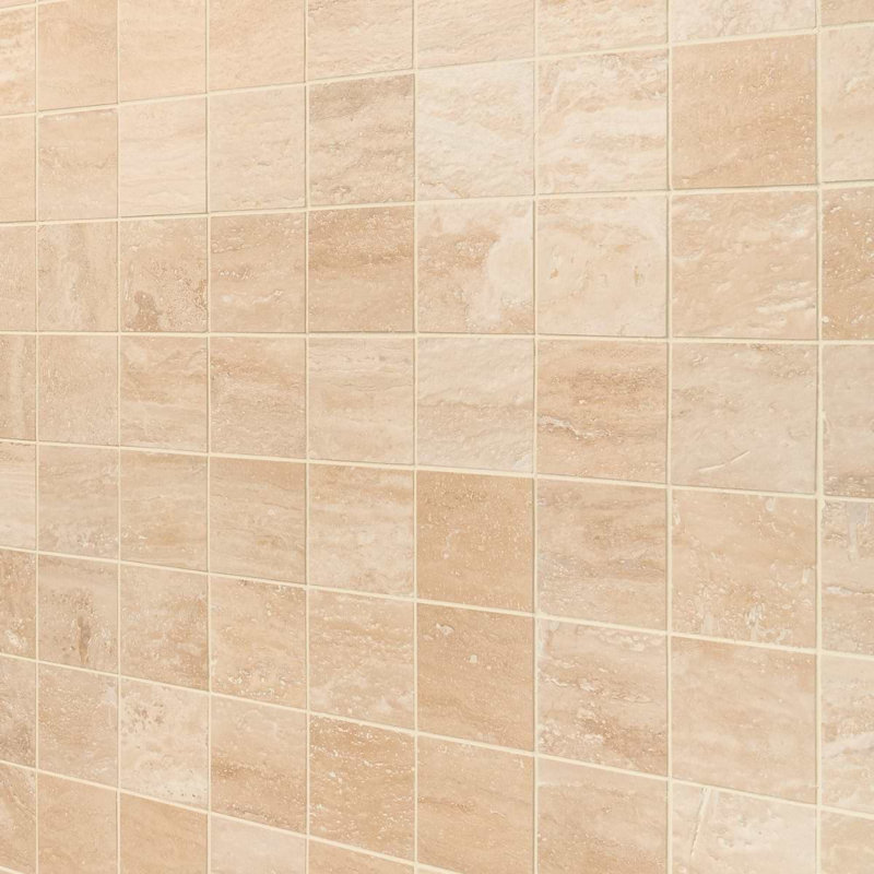 Travertine 4x4 Filled Brushed Vein Cut Tile, Classic Brushed