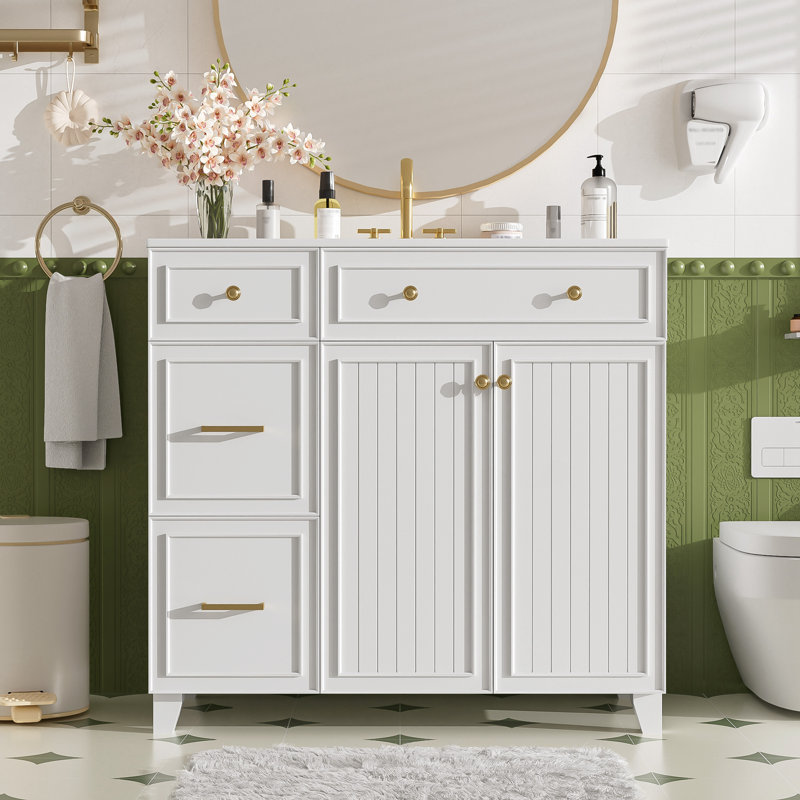 Meuble-lavabo 36 po avec lavabo en céramique, Blanc
