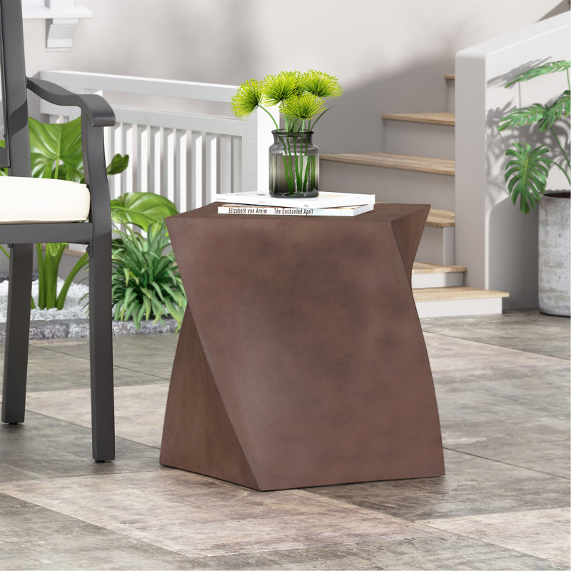 Charming Lightweight Concrete End Table With Abstract Twisted Cube Design