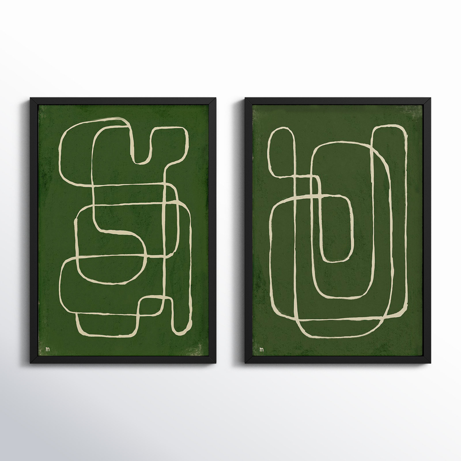 Line Works 2-Piece Painting Set, Black Framed Paper, 30" H x 42" W x 1.25" D