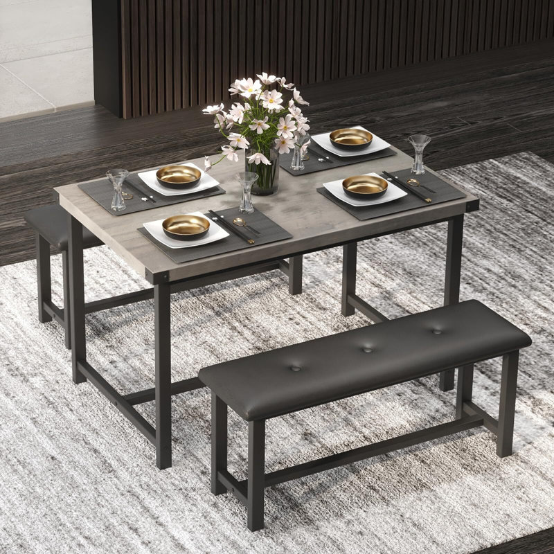 Dining Table With Bench, Gray