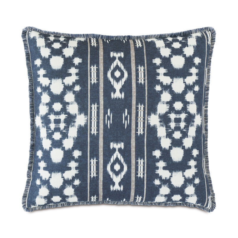 Luxurious 22" Square Ikat Fringed Throw Pillow with Insert