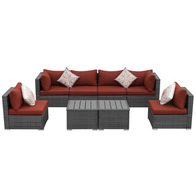 Ensemble de conversation modulaire en osier 8 pièces avec coussins et deux tables 8 pièces