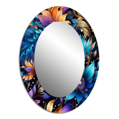 Mystical Boho Boho Pattern - Paisley  Decorative Wall Mirror, Blue Mirror, Printed Metal Art