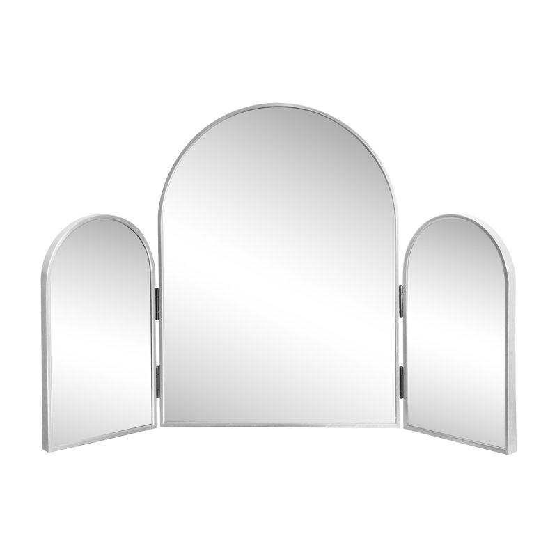 Miroir de salle de bain à 3 battants avec cadre en alliage d'aluminium ajustable à 3 arches en verre Verity, Nickel