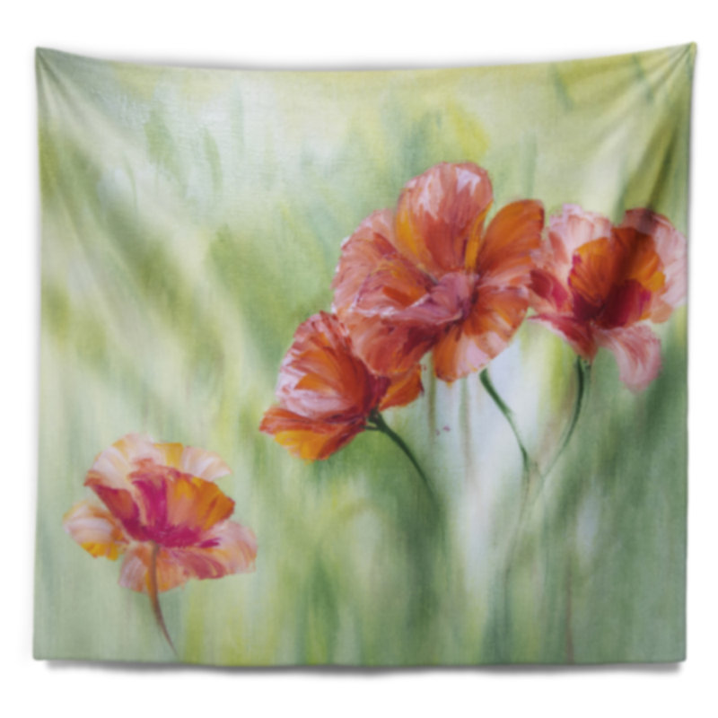 Coquelicots en tapisserie vert clair Floral, H 32 po x l 39 po