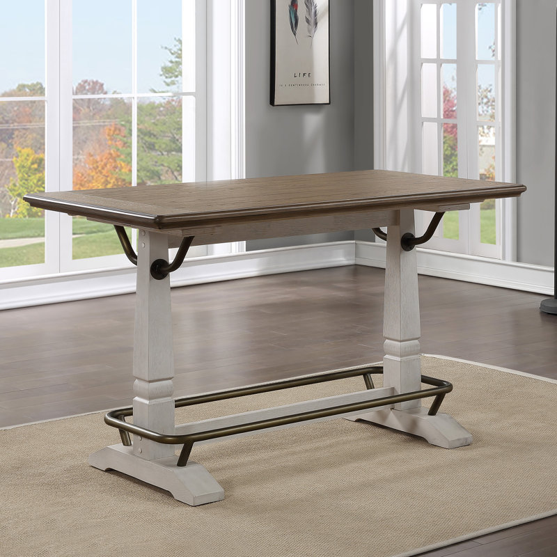 Ivory and Brown Wood Counter Height Farmhouse Gathering Table