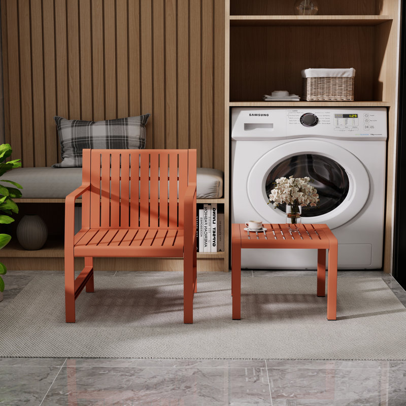 2 Piece Indoor/Outdoor Furniture Patio Chair And Coffee Table Set, Orange