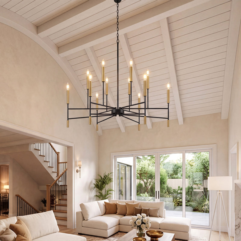 Modern 12-Light Black & Gold Chandelier