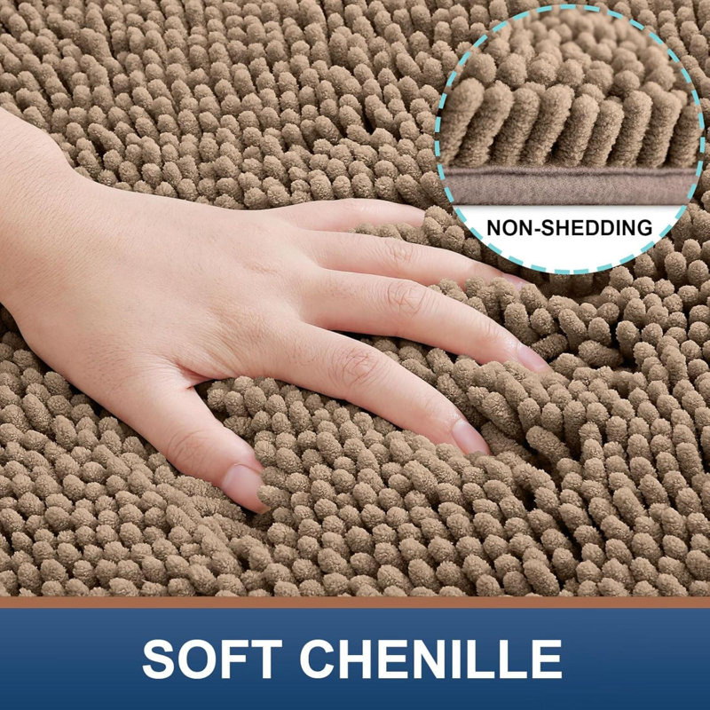 Tapis pour salle de bain en chenille Djenkely, Chameau