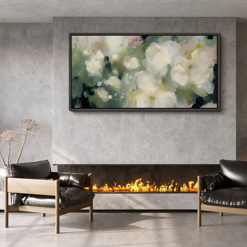 «Green Abstract Floral», impression sur toile encadrée de très grandes décorations murales, H 30 po x l 60 po