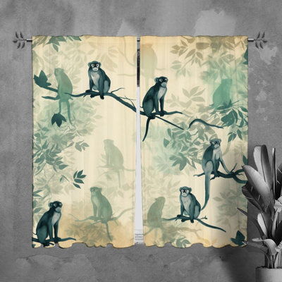 Rideaux de fenêtre avec motif de singe, rideaux verts
