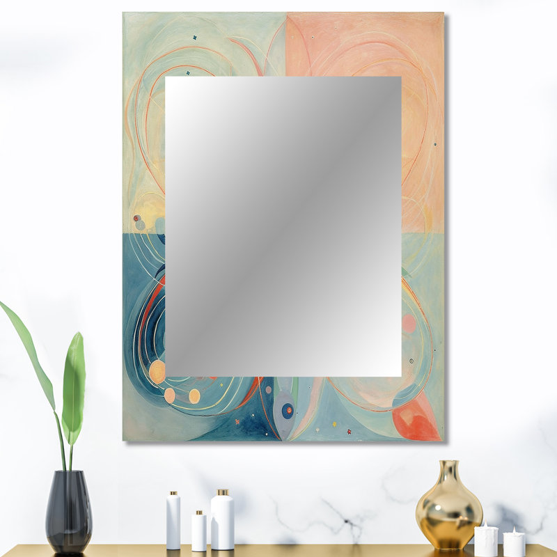 Cosmic Rebirth Vintage Spiritual Illustration VI - Abstract Painting Mirror, Pink Decorative Wall Mirror, Printed Metal Art