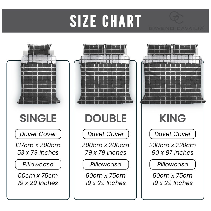 Check Design Polycotton Duvet Cover Set with Pillowcases, Yarn Bedding All Standard Single Double King, King