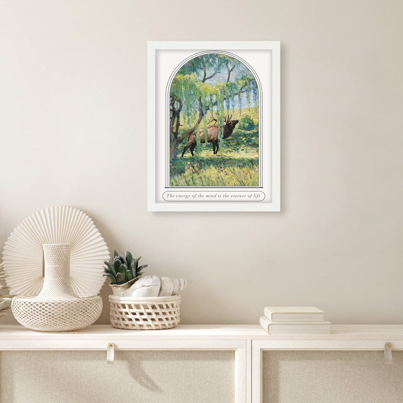 «Moose In Pastel Forest Tree Field» sur papier, Blanc