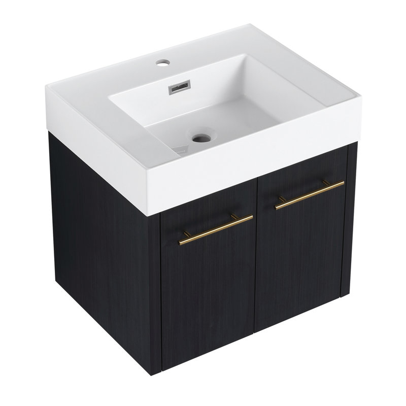 Meuble-lavabo mural 24 po avec lavabo, lavabo à rebords épais en résine