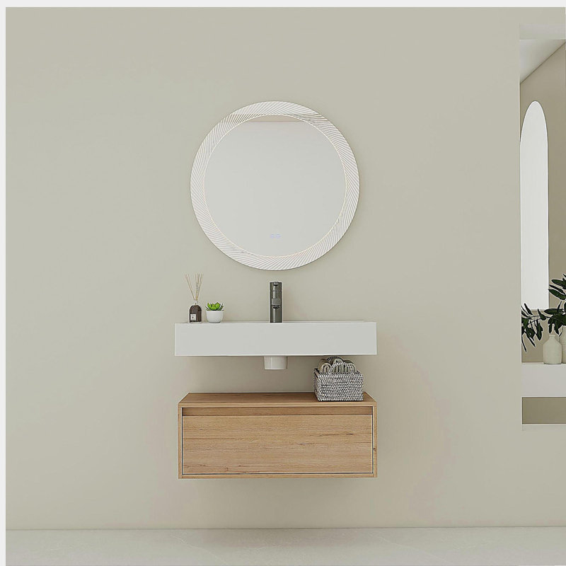 Meuble-lavabo mural de 30 pouces avec lavabo en résine, tiroirs et installation flottante