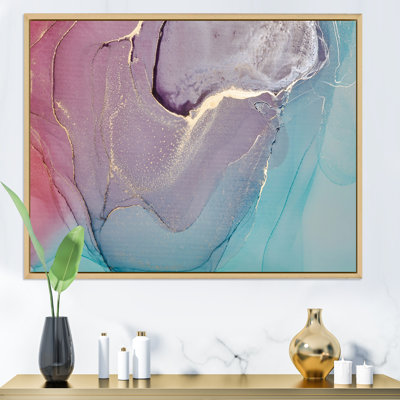 Turquoise et rouge, art liquide I - peinture sur toile