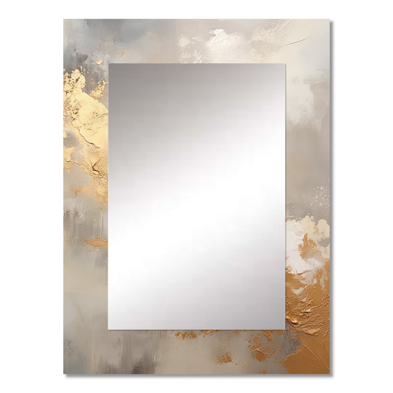 Beige And Gold Minimalism Storms - Storms Mirror, Traditional Unique Wall Mirror, Printed Metal Art, 32" x 24"