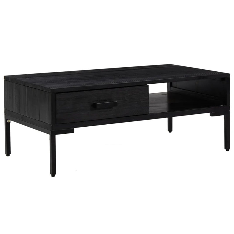 Armgart Four Leg Coffee Table with Storage, Black