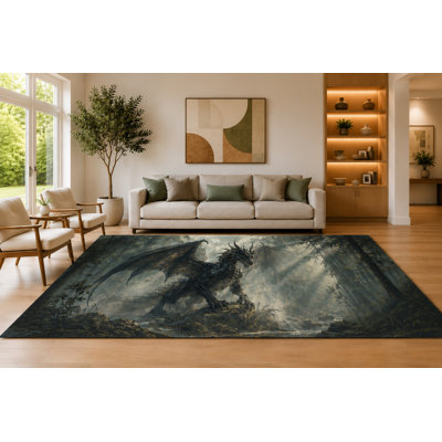 Tapis à poil long noir et gris «Ultra Léger» de 6 pi 7 po x 9 pi 10 po pour le salon, tapis doux à poils courts avec envers en silicone antidérapant, décoration pour la salle à manger et le bureau à domicile
