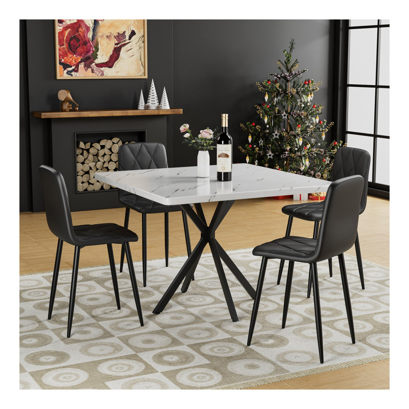 Ensemble de table de salle à manger moderne pour 4 personnes, Blanc, Noir, noir, noir, noir
